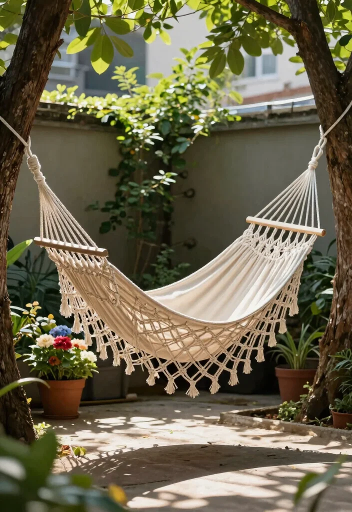 12 Backyard Hammock Ideas for Laid Back Outdoor Relaxation 1. Chic Macrame Hammock 0