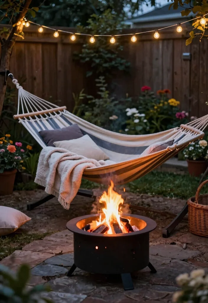 12 Backyard Hammock Ideas for Laid Back Outdoor Relaxation 11. Hammock and Fire Pit Combo 0