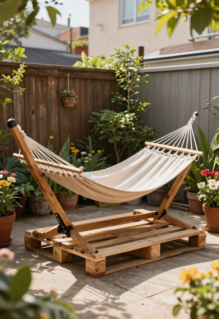 12 Backyard Hammock Ideas for Laid Back Outdoor Relaxation 7. Rustic Pallet Hammock Stand 0