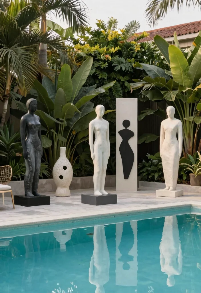 12 Backyard Pool Ideas to Upgrade Summer Living 11. Poolside Art and Sculptures 0