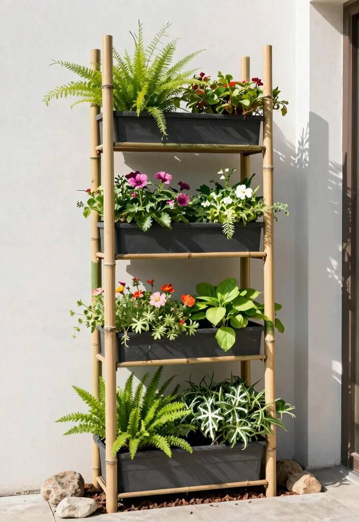 12 Bamboo Trellis Ideas for Natural Garden Support 10. Vertical Planter with Bamboo Support 0