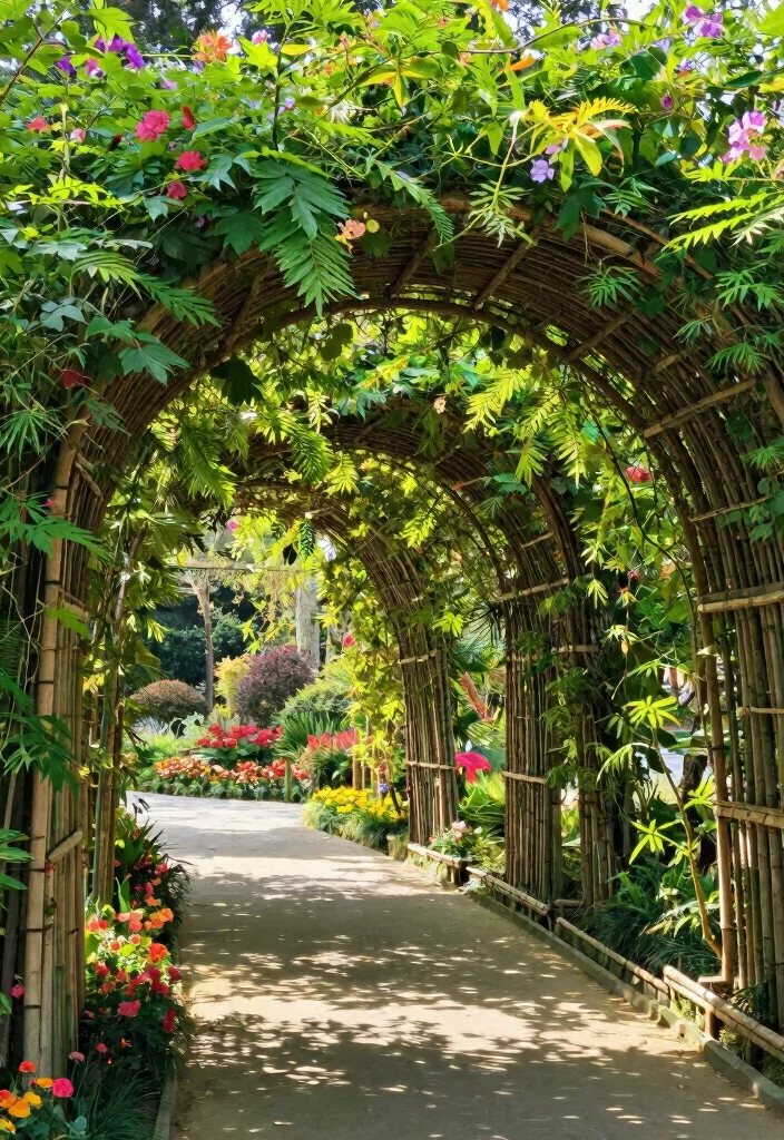12 Bamboo Trellis Ideas for Natural Garden Support 2. Rustic Bamboo Tunnel 0