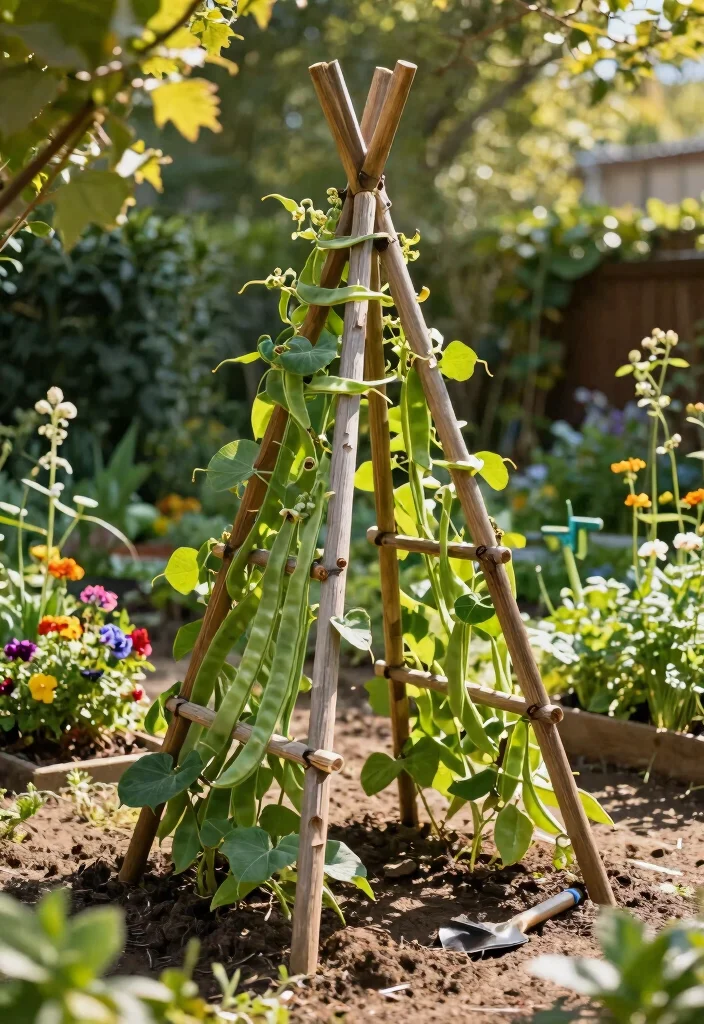 12 Bean Pole Trellis Ideas for Simple Vertical Growing 1. Rustic Wooden Teepee Trellis 0