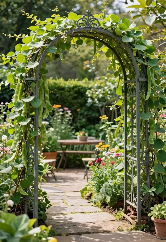 12 Bean Pole Trellis Ideas for Simple Vertical Growing 2. Elegant Metal Arch Trellis 0