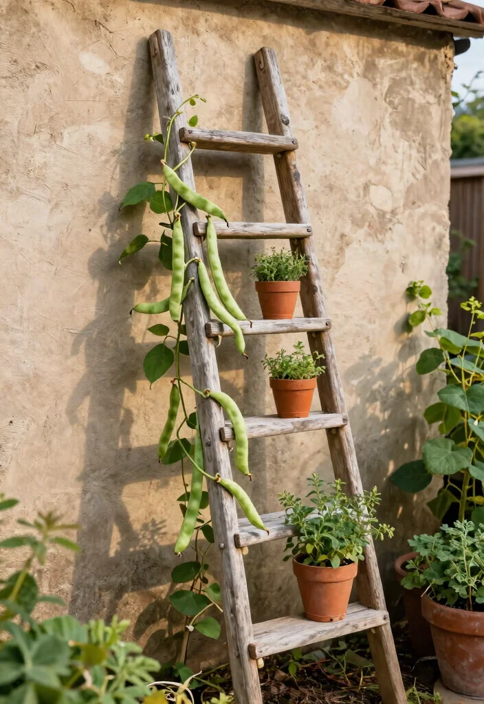 12 Bean Pole Trellis Ideas for Simple Vertical Growing 3. DIY Ladder Trellis 0