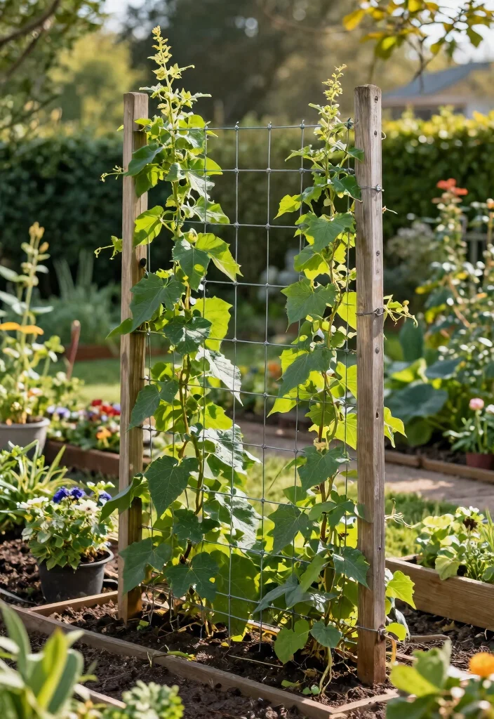 12 Bean Pole Trellis Ideas for Simple Vertical Growing 5. Chicken Wire Trellis 0