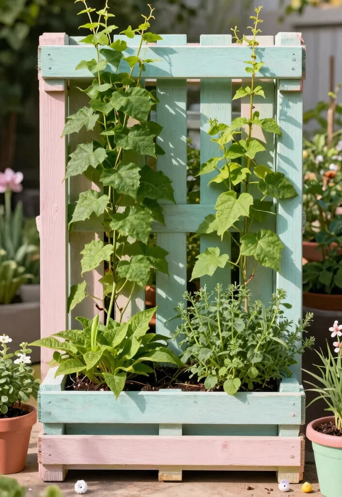 12 Bean Pole Trellis Ideas for Simple Vertical Growing 6. Vertical Palette Garden 0
