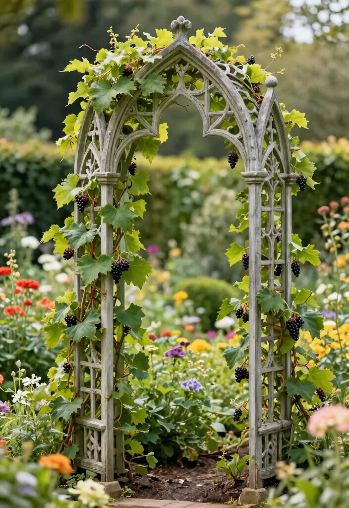 12 Berry Trellis Ideas for Neat and Productive Gardens 49 12 Berry Trellis Ideas for Neat and Productive Gardens 9. Gothic Style Trellis 0