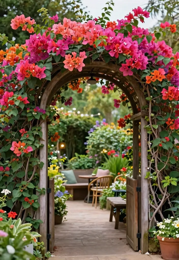 12 Bougainvillea Trellis Ideas for Bright Vertical Color 4. Archway Trellis 0