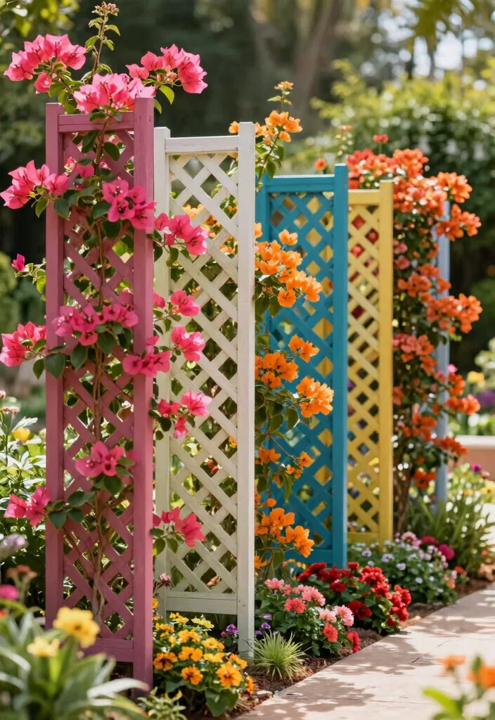12 Bougainvillea Trellis Ideas for Bright Vertical Color 5. Freestanding Trellis Panels 0