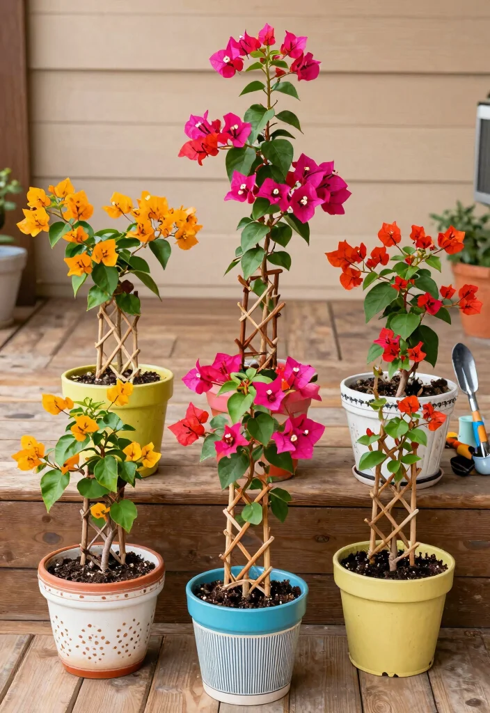 12 Bougainvillea Trellis Ideas for Bright Vertical Color 6. Container Trellis 0