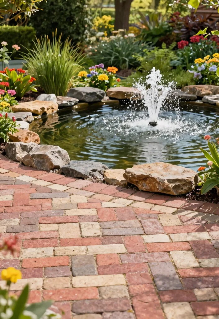 12 Brick Patio Ideas for Backyard Spaces 6. Brick Patio with Water Features 0
