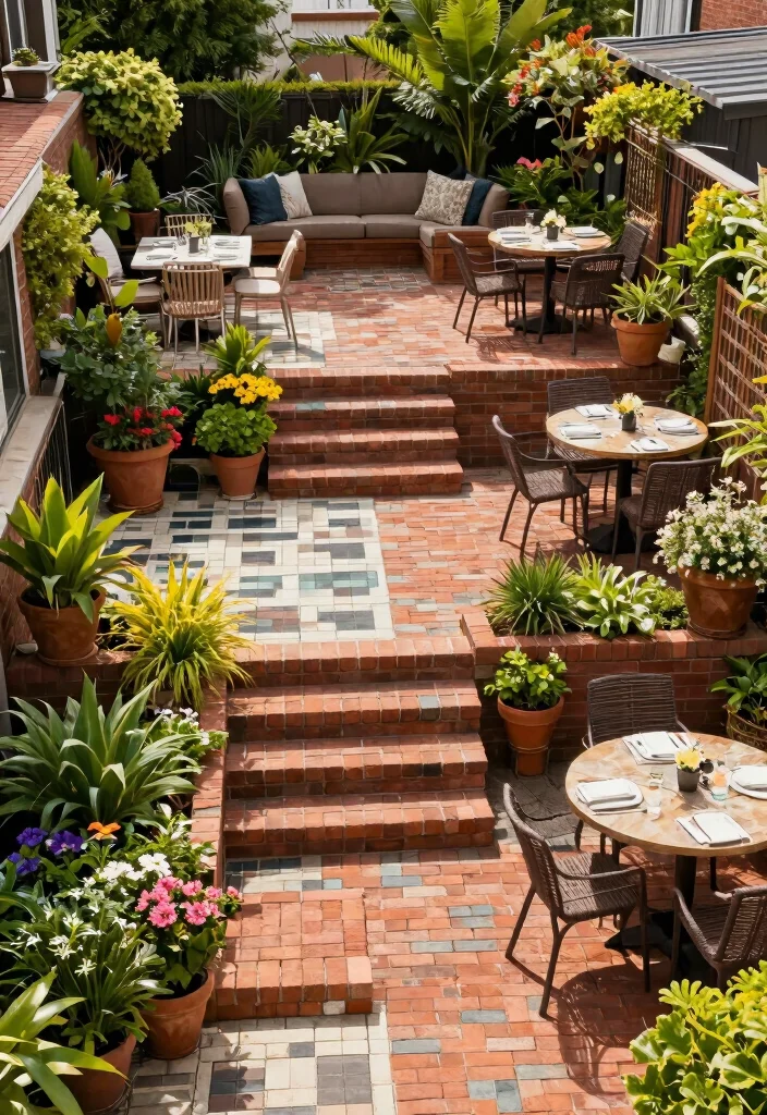 12 Brick Patio Ideas for Backyard Spaces 7. Multi Level Brick Patios 0