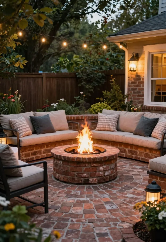 12 Brick Patio Ideas for Backyard Spaces 8. Brick Patios with Fire Pits 0