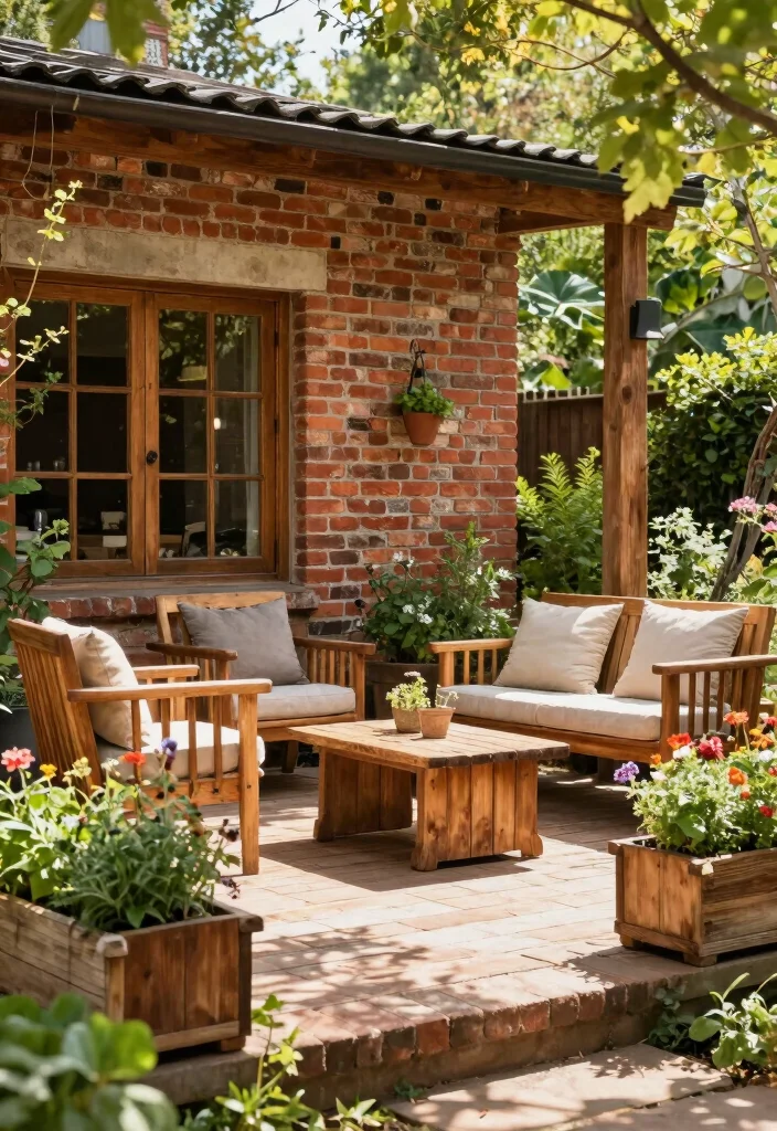 12 Brick Patio Ideas for Classic Backyard Design 11. Combining with Wood Elements 0