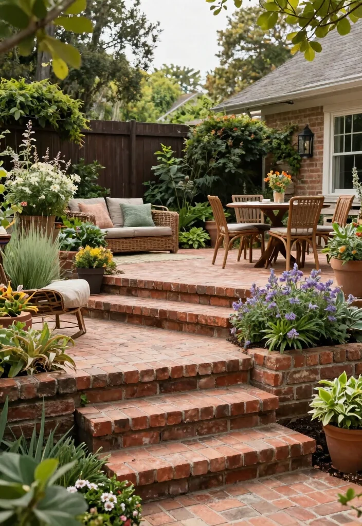 12 Brick Patio Ideas for Classic Backyard Design 7. Elevated Brick Platforms 0