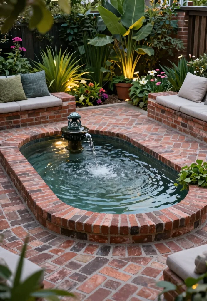 12 Brick Patio Ideas for Classic Backyard Design 9. Integrating Water Features 0