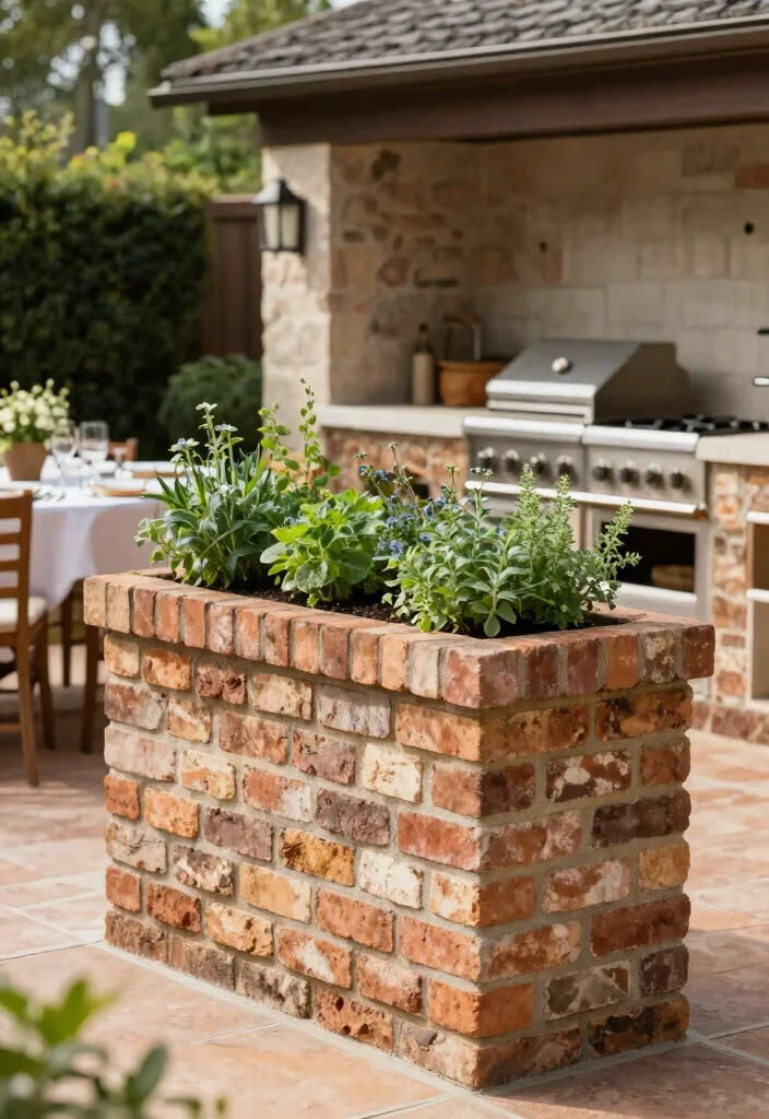 12 Brick Planter Ideas for Structured and Timeless Design 8. Outdoor Kitchen Brick Planters 0