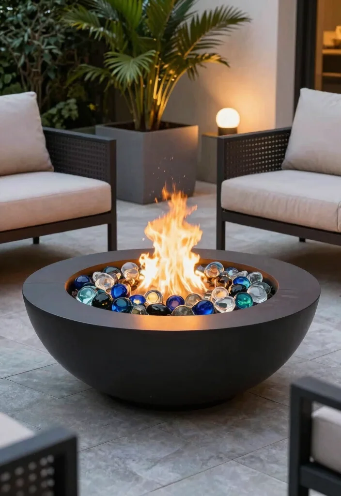 12 Budget Friendly Backyard Fire Pit Ideas That Actually Work 8. Fire Bowl with Glass Rocks 0