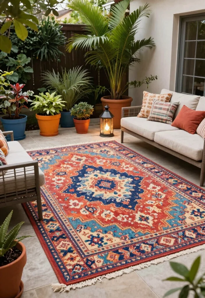 12 Budget Friendly Patio Decorating Ideas That Feel Stylish 8. Affordable Outdoor Rugs for Comfort 0