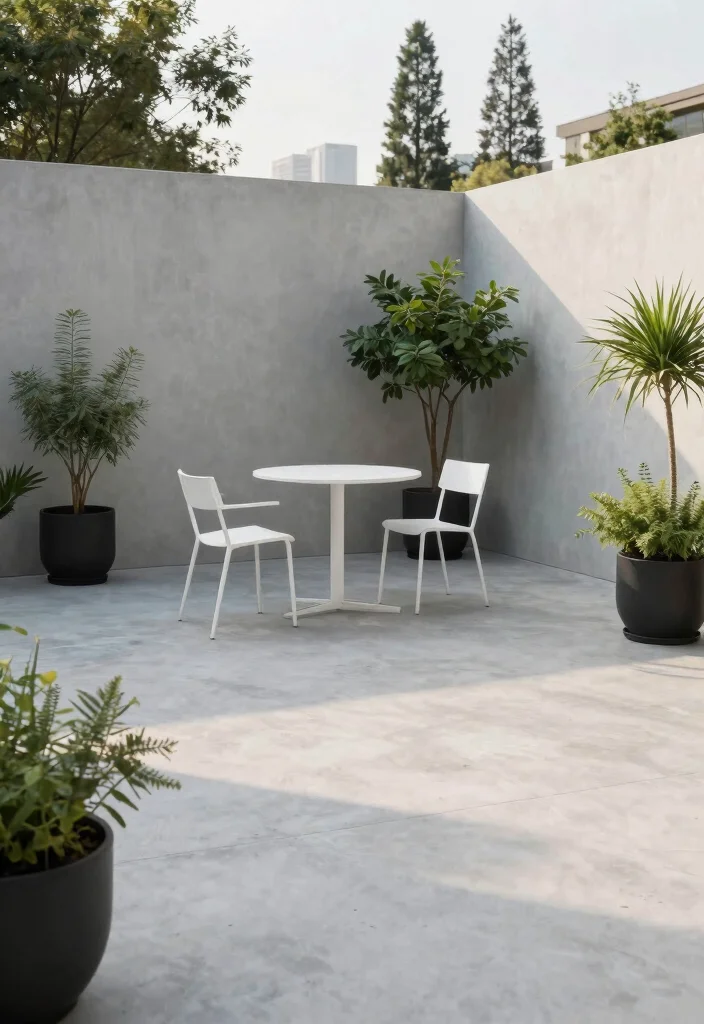 12 Cement Patio Ideas for Low Maintenance Design 1. The Minimalist Concrete Canvas 0