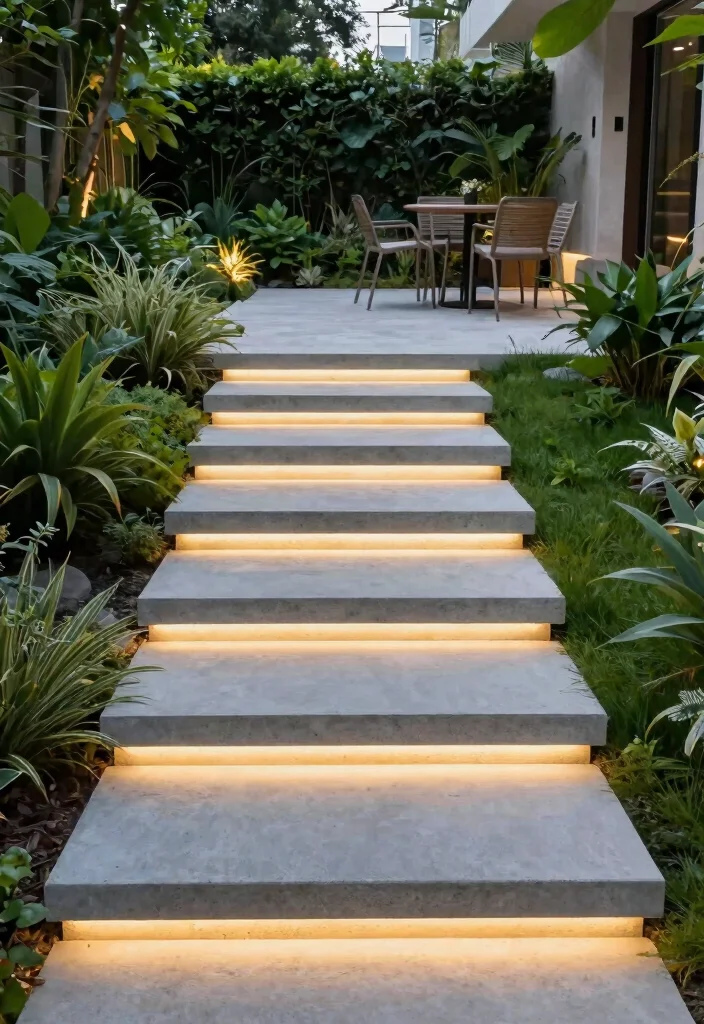 12 Cement Patio Ideas for Low Maintenance Design 10. Floating Steps for a Unique Look 0