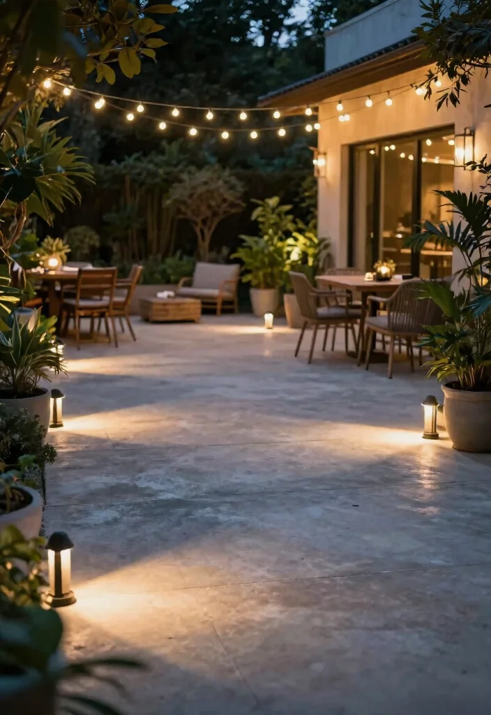 12 Cement Patio Ideas for Low Maintenance Design 12. Integrated Lighting for Ambiance 0