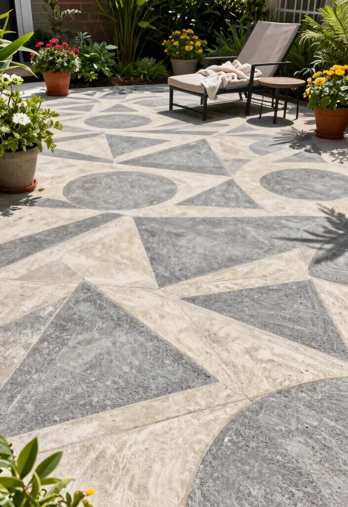 12 Cement Patio Ideas for Low Maintenance Design 2. Geometric Patterns for Interest 0