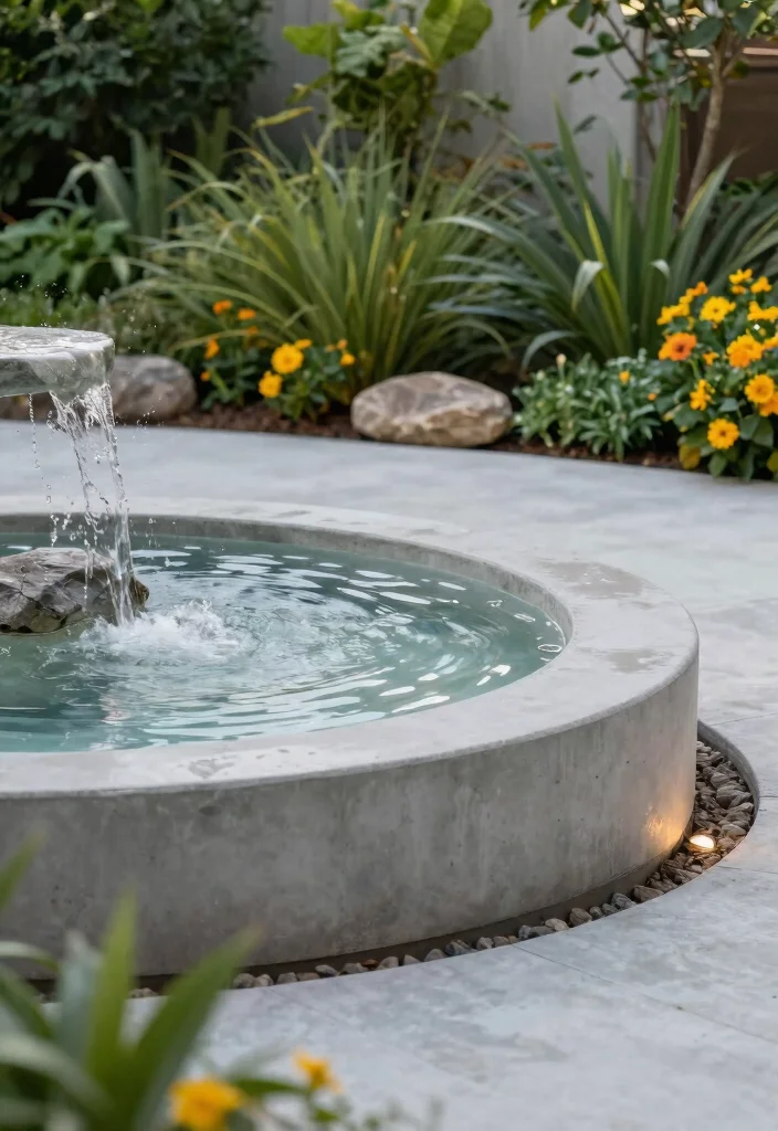12 Cement Patio Ideas for Low Maintenance Design 7. Add Water Features for Serenity 0