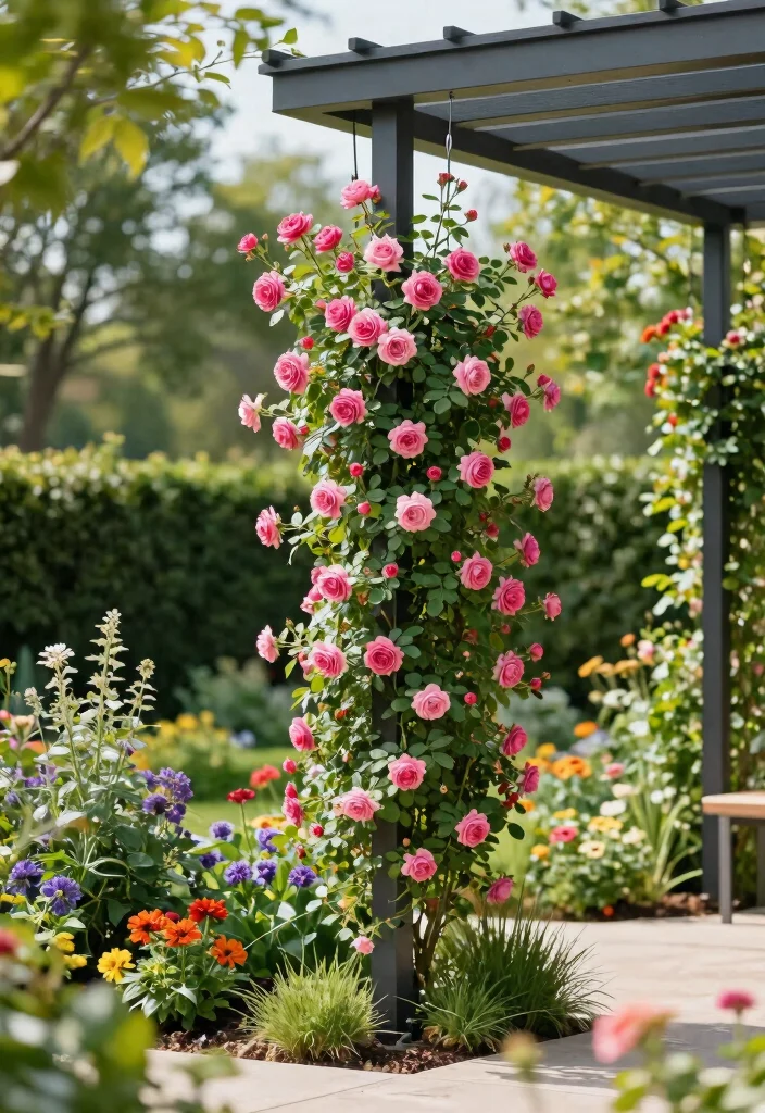 12 Climbing Rose Trellis Ideas for Romantic Garden Spaces 12. Vertical Hanging Trellis 0