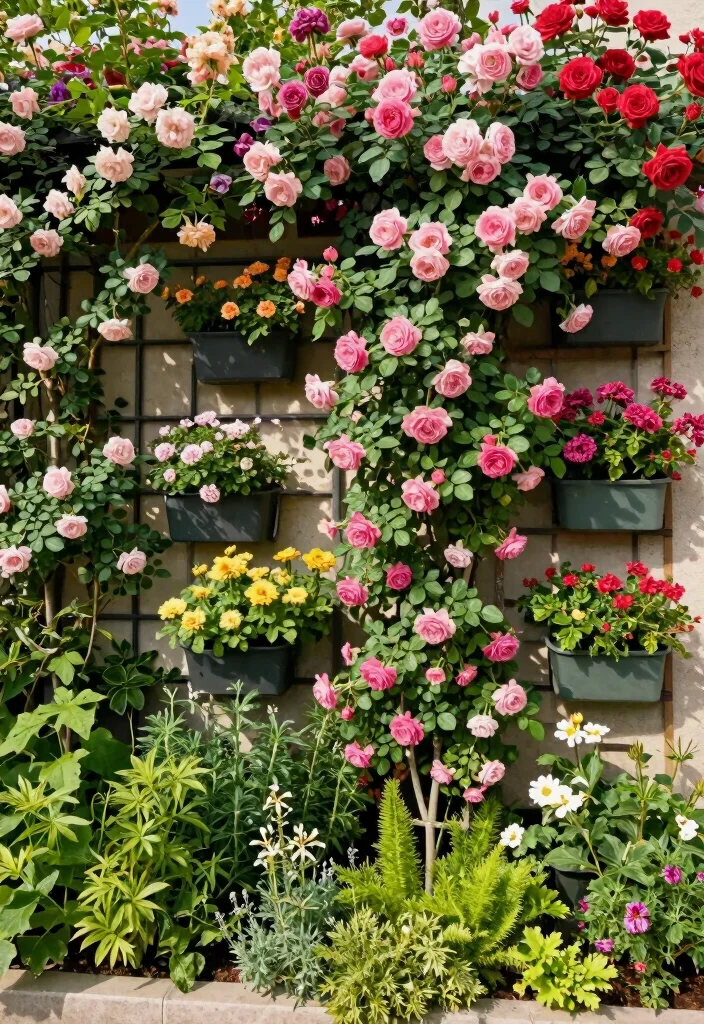12 Climbing Rose Trellis Ideas for Romantic Garden Spaces 4. Vertical Garden Wall 0