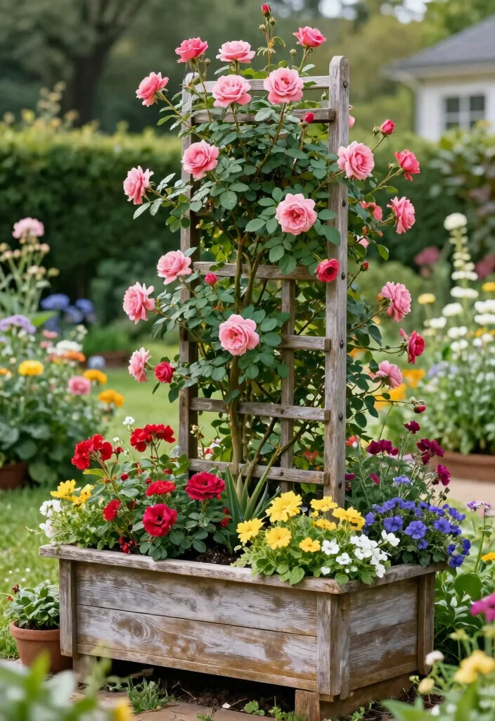12 Climbing Rose Trellis Ideas for Romantic Garden Spaces 9. Trellis Planter Combo 0