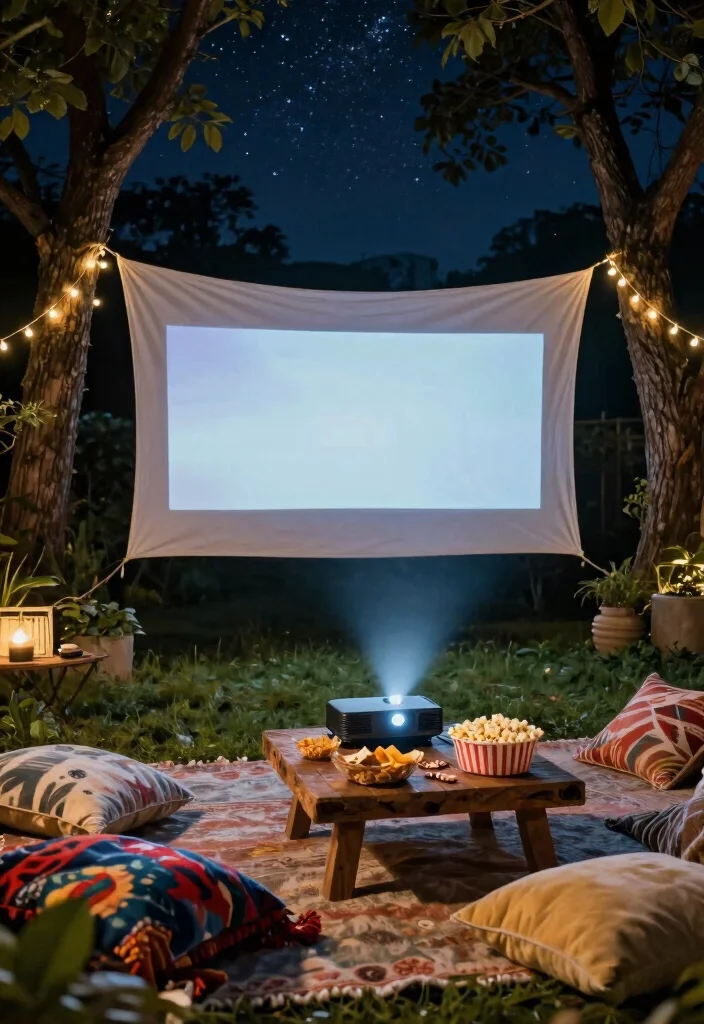 12 Cool Backyard Ideas for Fun and Modern Outdoor Living 5. Outdoor Movie Nights with a DIY Screen 0