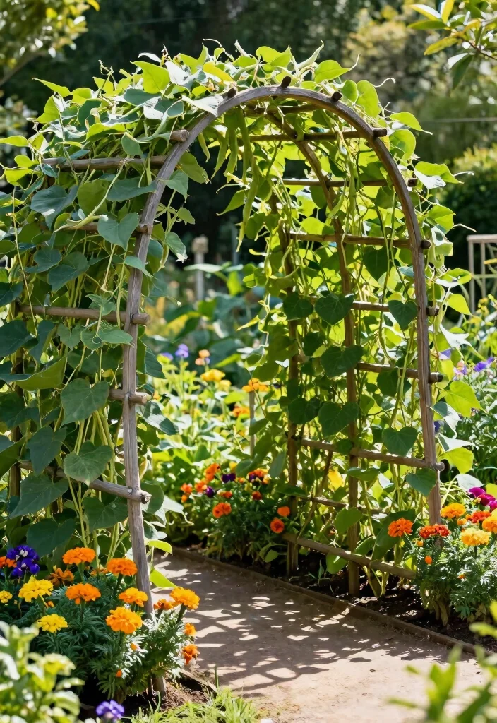 12 Corner Trellis Ideas to Use Garden Space Efficiently 10. Charming Arched Bean Trellis 0