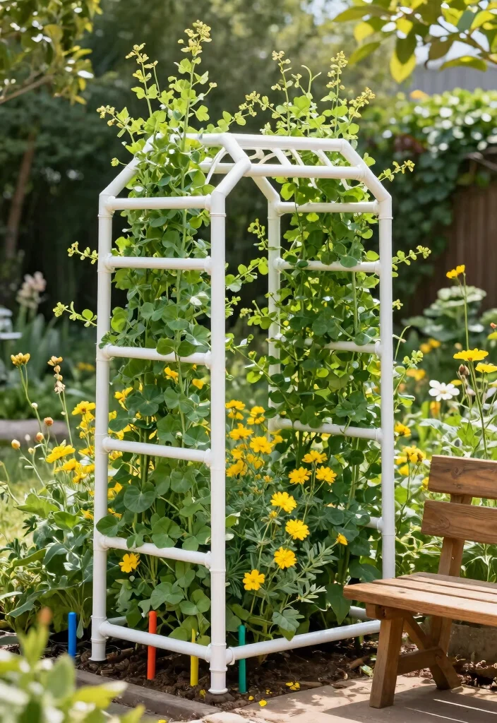12 Corner Trellis Ideas to Use Garden Space Efficiently 4. DIY PVC Pipe Trellis 0