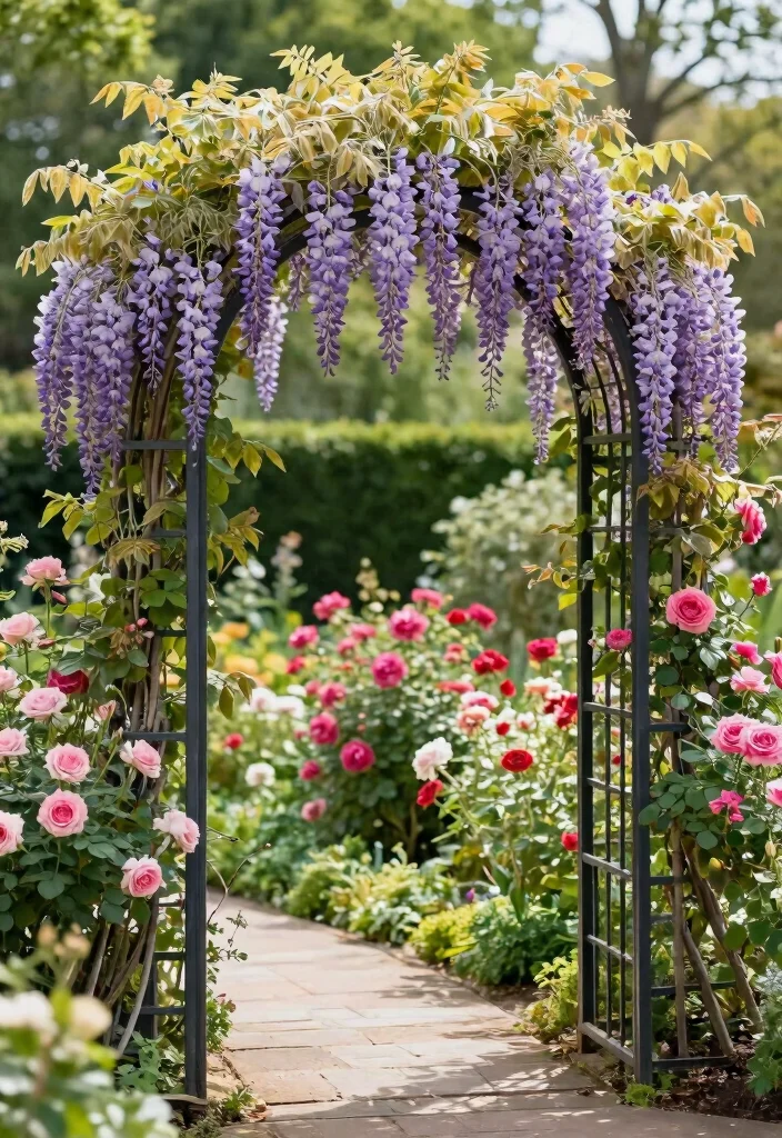 12 Corner Trellis Ideas to Use Garden Space Efficiently 5. Arched Trellis for Elegant Climbing Plants 0