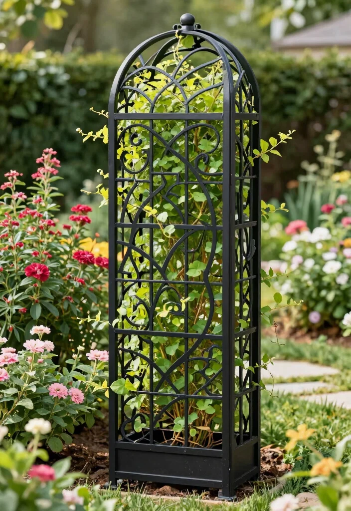 12 Corner Trellis Ideas to Use Garden Space Efficiently 7. Decorative Metal Screen Trellis 0