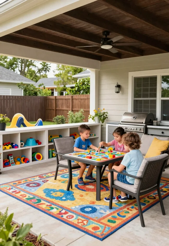 12 Covered Patio Ideas Attached to the House 6. Family Friendly Fun Zone 0