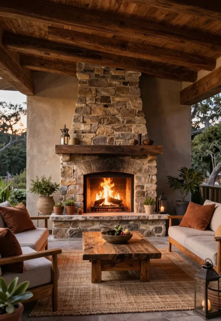 12 Covered Patio Ideas With Fireplace for Cozy Nights 1 12 Covered Patio Ideas With Fireplace for Cozy Nights 1. Rustic Charm with Stone Fireplace 0