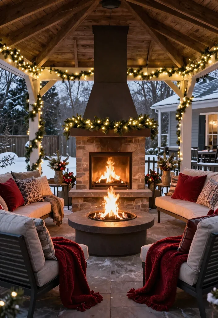 12 Covered Patio Ideas With Fireplace for Cozy Nights 52 12 Covered Patio Ideas With Fireplace for Cozy Nights 12. Winter Wonderland with a Fire Feature 0