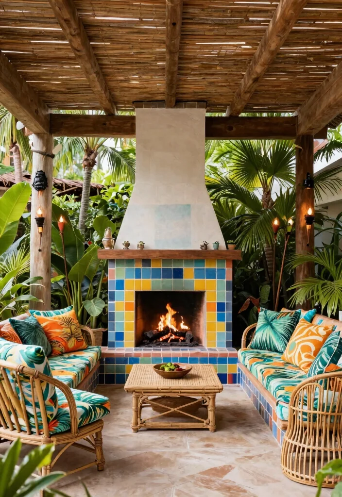 12 Covered Patio Ideas With Fireplace for Cozy Nights 28 12 Covered Patio Ideas With Fireplace for Cozy Nights 8. Tropical Paradise with Outdoor Fireplace 0