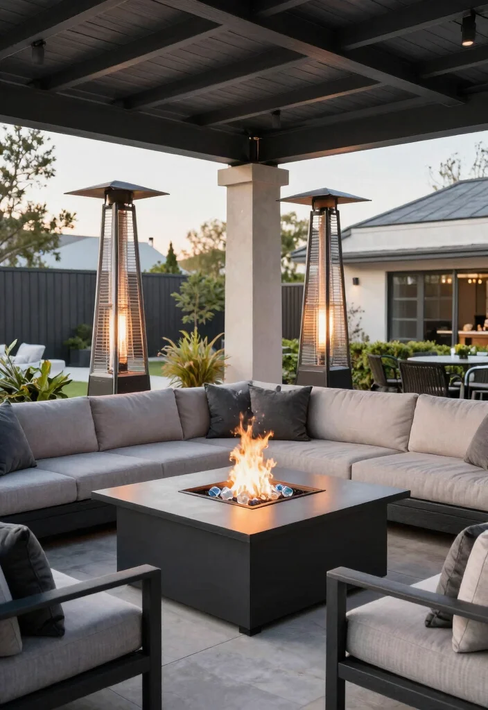 12 Covered Patio Ideas With Fireplace for Cozy Nights 29 12 Covered Patio Ideas With Fireplace for Cozy Nights 9. Contemporary Fire Table Setup 0