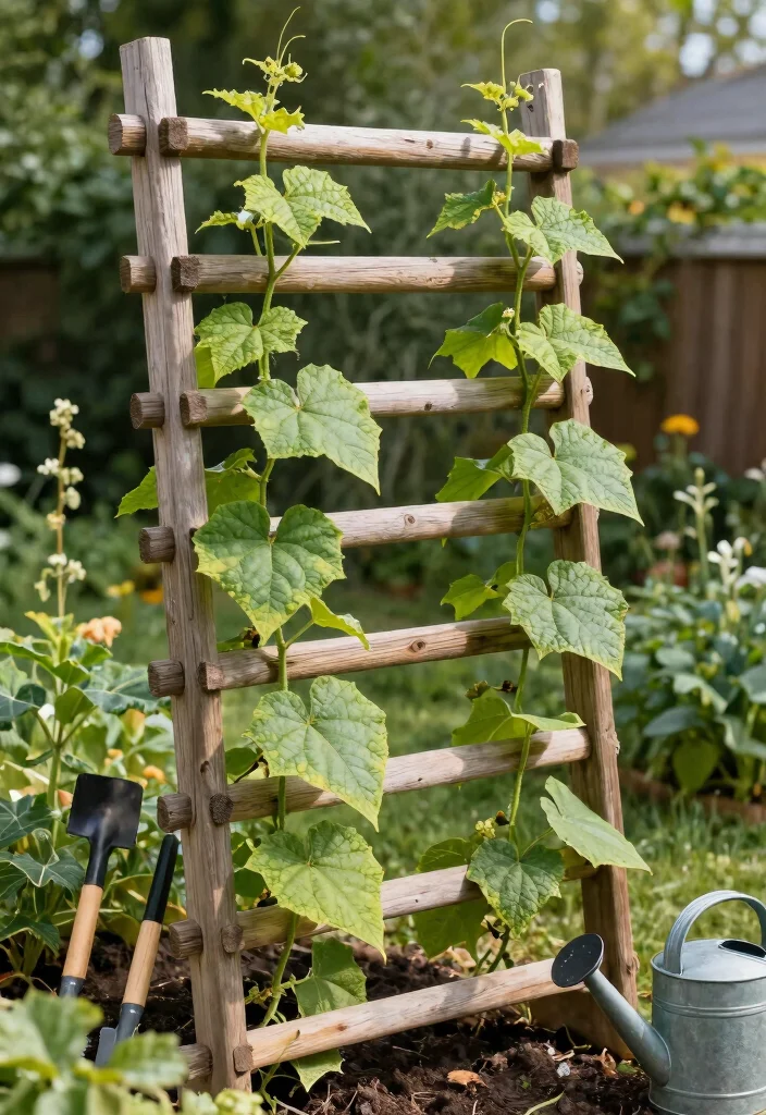 12 Cucumber Trellis Ideas to Grow More in Small Garden Beds 26 12 Cucumber Trellis Ideas to Grow More in Small Garden Beds 6. Horizontal Ladder Trellis Creativity in Design 0