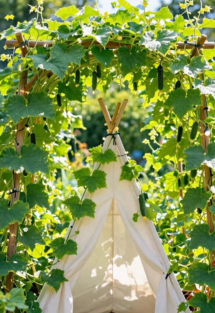 12 Cucumber Trellis Ideas to Grow More in Small Garden Beds 38 12 Cucumber Trellis Ideas to Grow More in Small Garden Beds 8. Teepee Trellis A Fun Structure 0