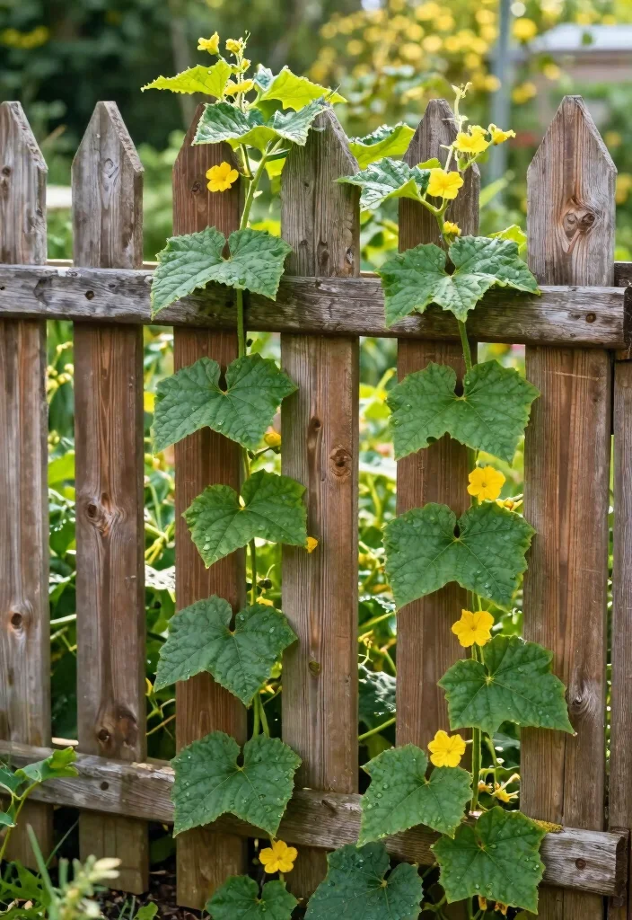 12 Cucumber Trellis Ideas to Grow More in Small Garden Beds 49 12 Cucumber Trellis Ideas to Grow More in Small Garden Beds 9. Rustic Fence Trellis Merge with Nature 0