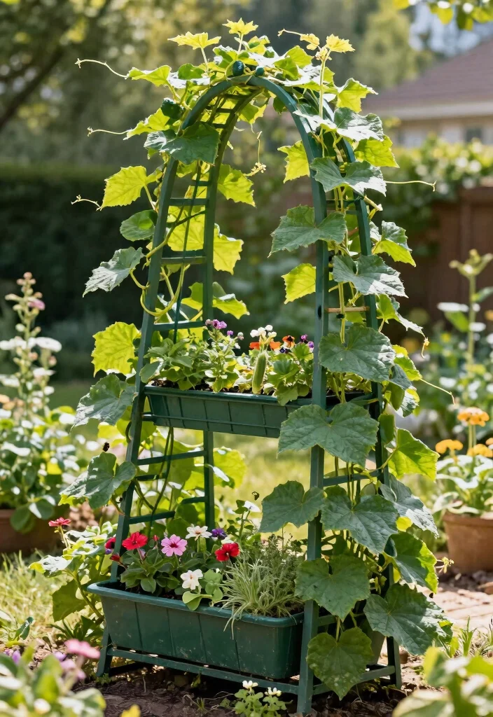 12 DIY Cucumber Trellis Ideas That Save Space 12. Decorative Trellis with Planters 0