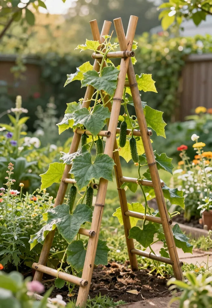 12 DIY Cucumber Trellis Ideas That Save Space 6. Bamboo Poles Trellis 0