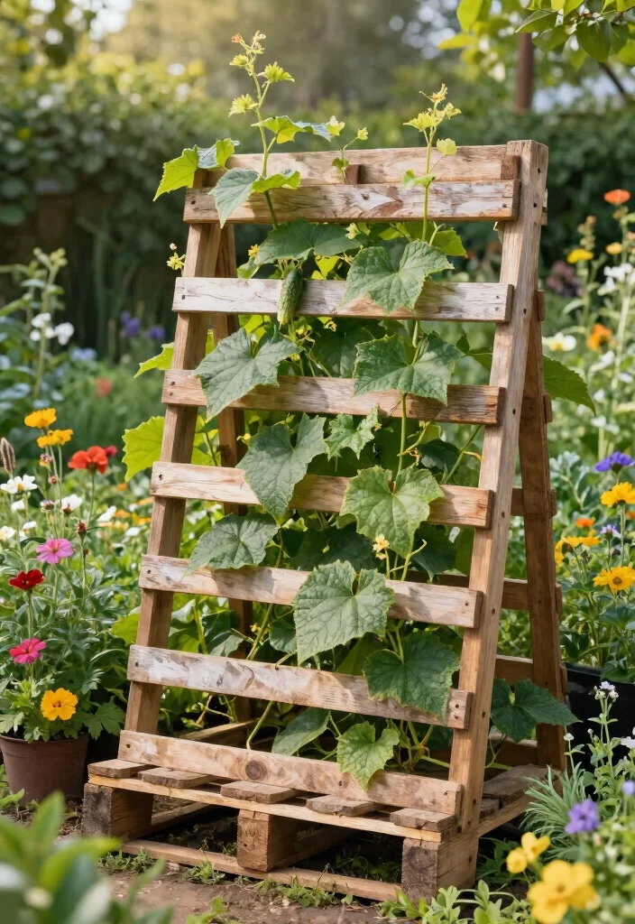12 DIY Cucumber Trellis Ideas That Save Space 7. Recycled Pallet Trellis 0