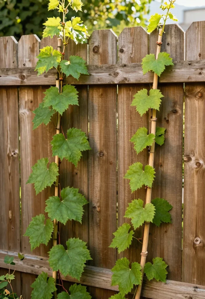12 DIY Grape Trellis Ideas for Home Vineyards 3. Rustic Fence Trellis 0
