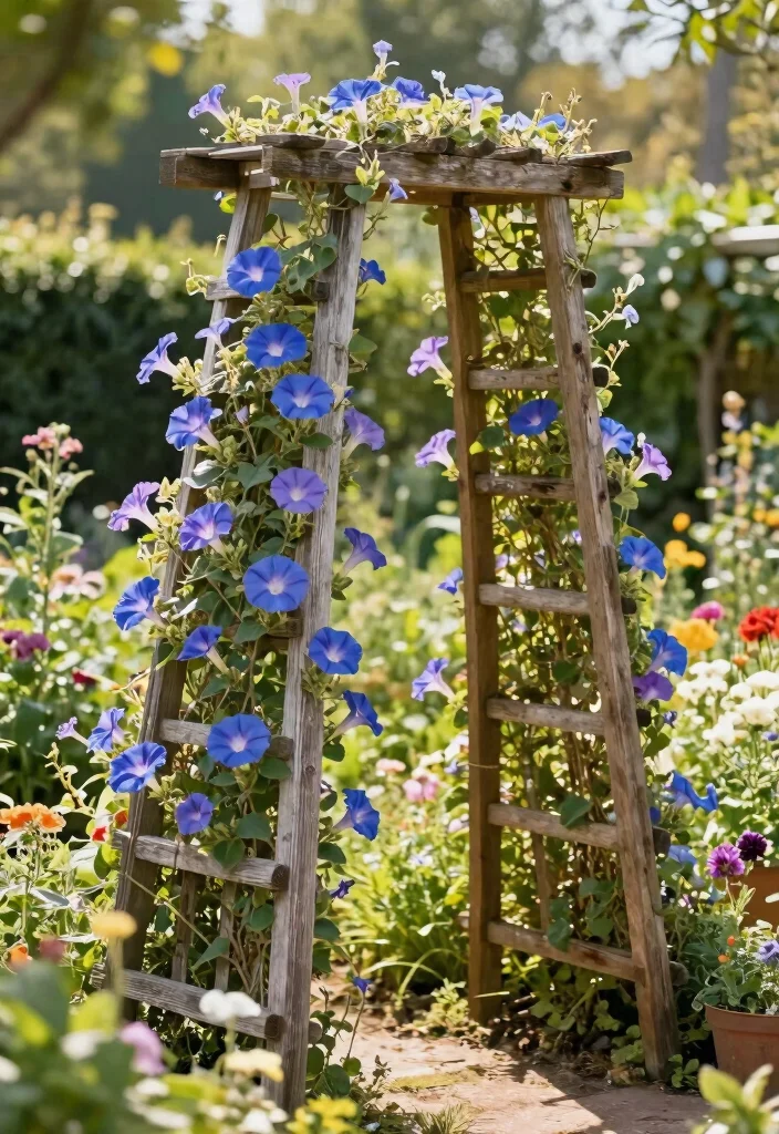 12 DIY Morning Glory Trellis Ideas for Fast Growing Blooms 1. Rustic Wooden A Frame Trellis 0